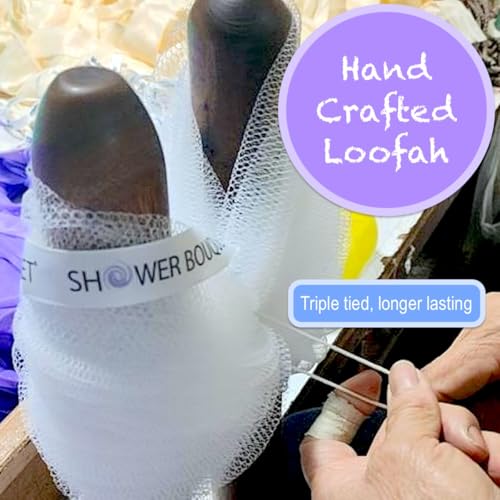 SHOWER BOUQUET Loofah-Charcoal Back-Scrubber 2-Pack // Long-Handle Bath-Sponge Brush/Extra Large Soft Mesh Loofa-Lufa-Loufa for Men & Women - Exfoliate with Full Pure Cleanse in Bathing Accessories