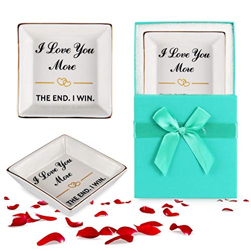 AREOK Best Wife Gifts from Husband, Happy Anniversary - Valentines Day Birthday Gifts for Her Wife Girlfriend Romantic, Ceramic Ring Dish Holder, Jewelry Tray, Trinket Dish, I Love You More