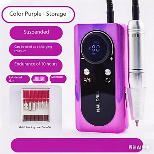 Nail Gun Drill, Professional Rechargeable Nail Drill, 45,000 RPM, Suitable for Women's Manicure, Pedicure, Removing Gel Polishes, for Home DIY Salon Manicure, Purple