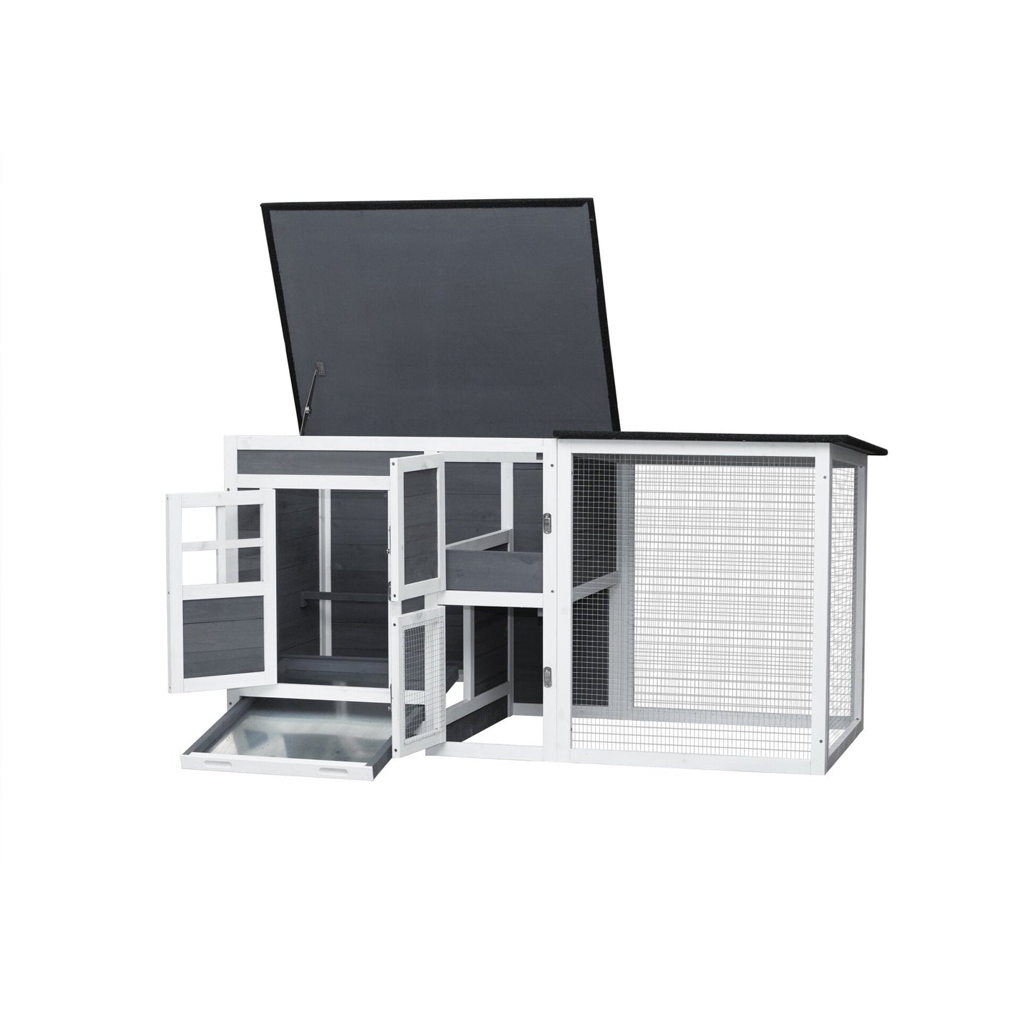 Outdoor Chicken Coop with Run Cage for 3-4 Chickens, Wooden Hen House with Nesting Box & Pull-Out Tray, Weatherproof & Predator-Resistant Poultry Hutch for Rabbits Ducks Backyard Pets