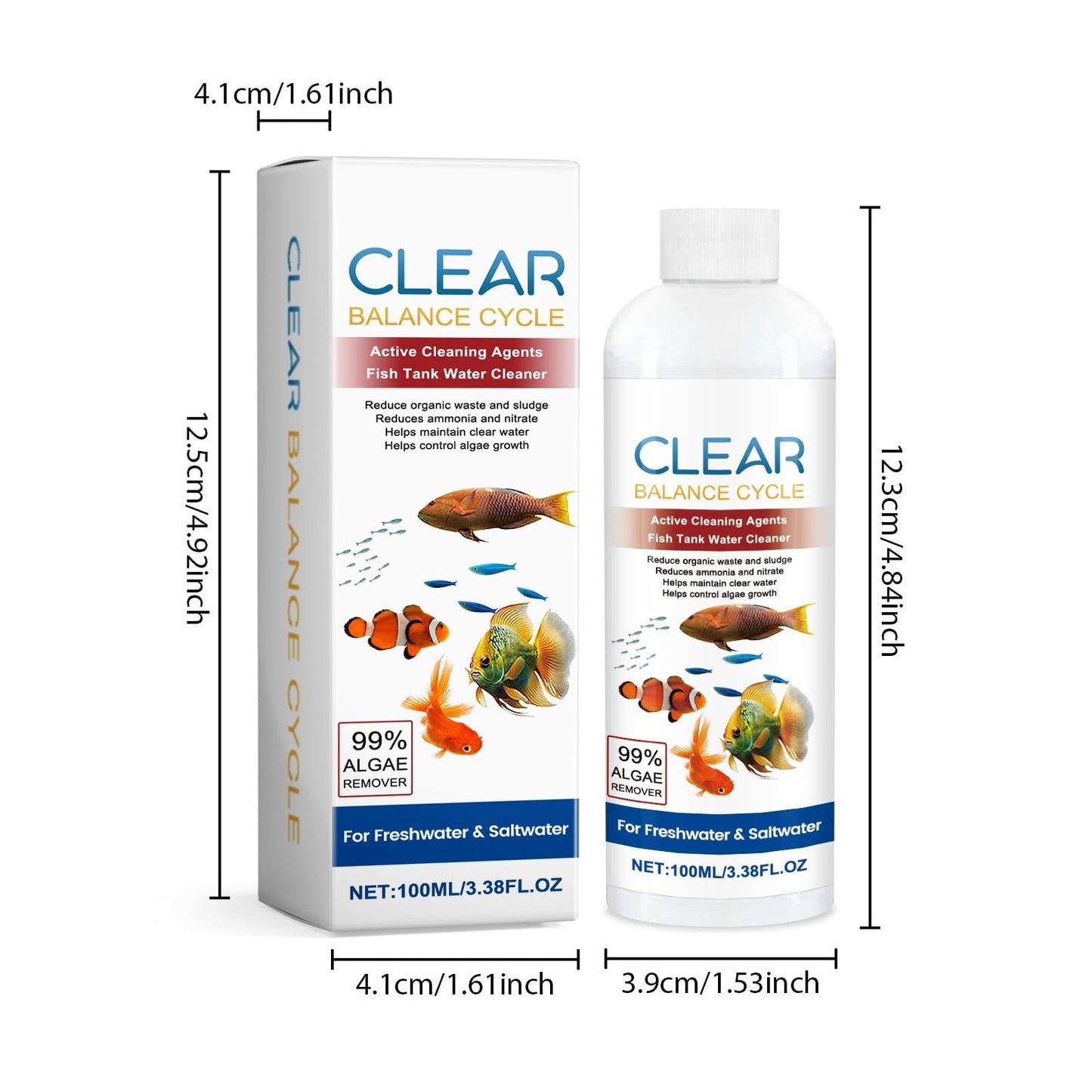 Cadorn CLEAR BALANCE CYCLE Fish Tank Water Cleaner - 120ml - Reduces Waste, Sludge & Algae for Freshwater/Saltwater Tanks & Spas
