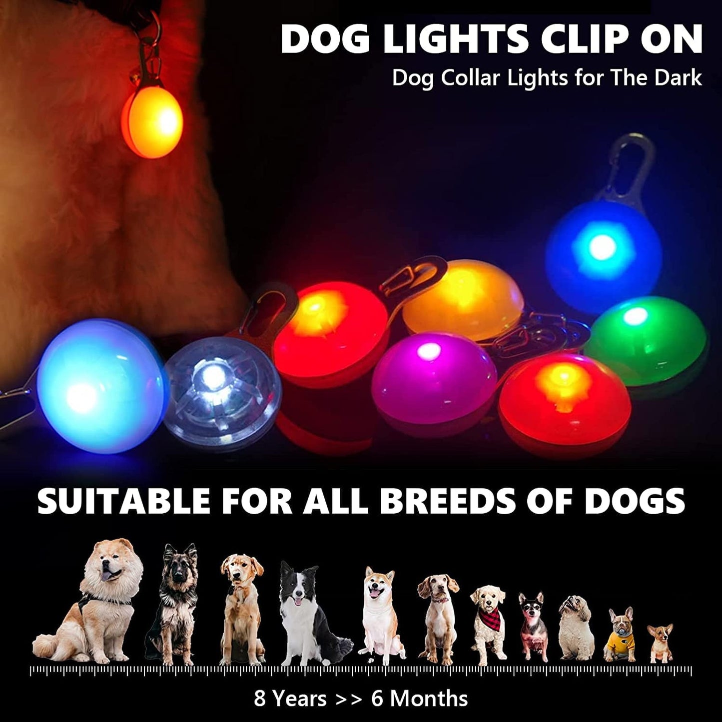 LED Dog Collar Light, 4pcs Dog Lights for Night Walking Camping Clip-on LED Dog Tag Light for Dog Collar