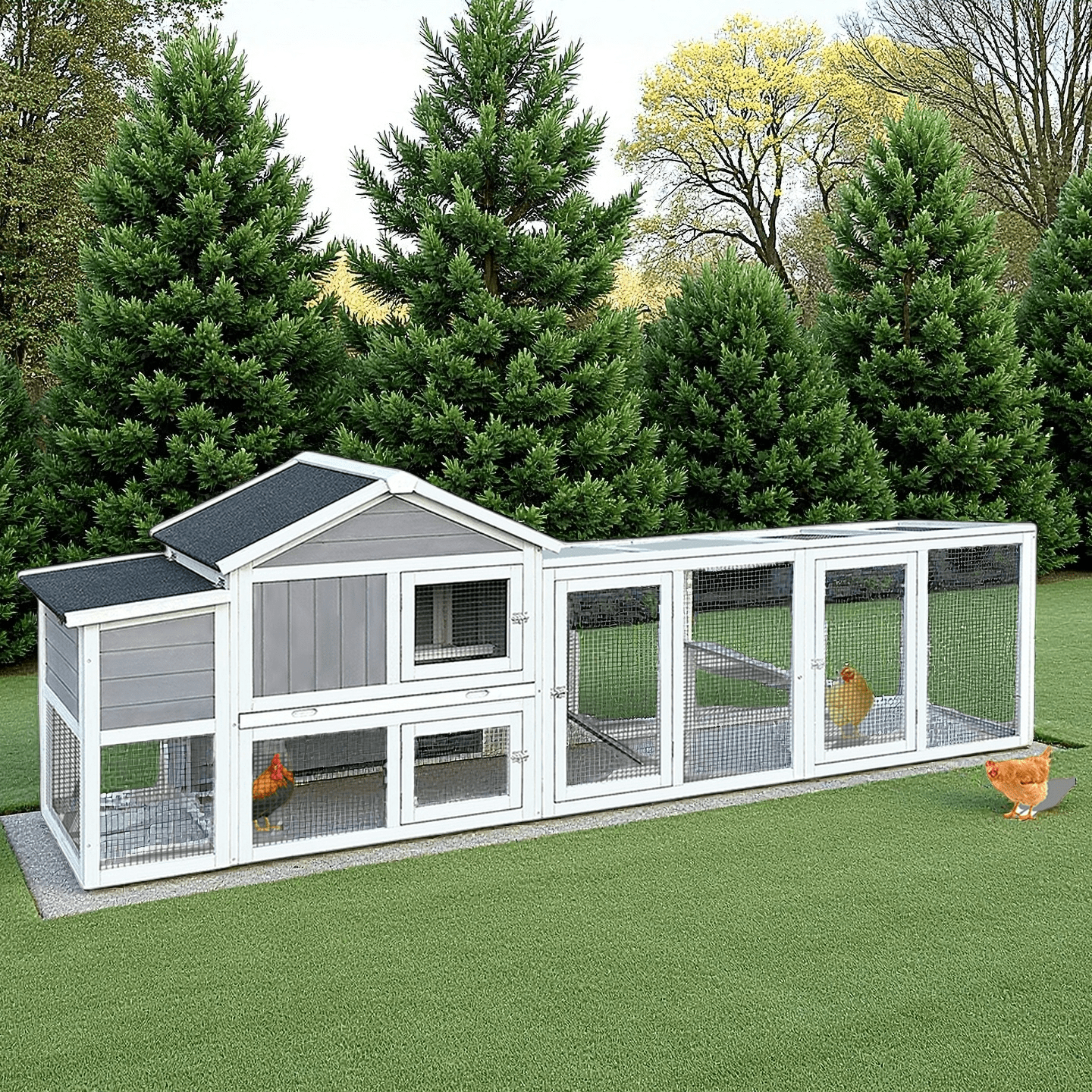 WRXNOOK 111.5" Wooden Chicken Coop, Outdoor Hen House w Nesting Box Poultry Cage