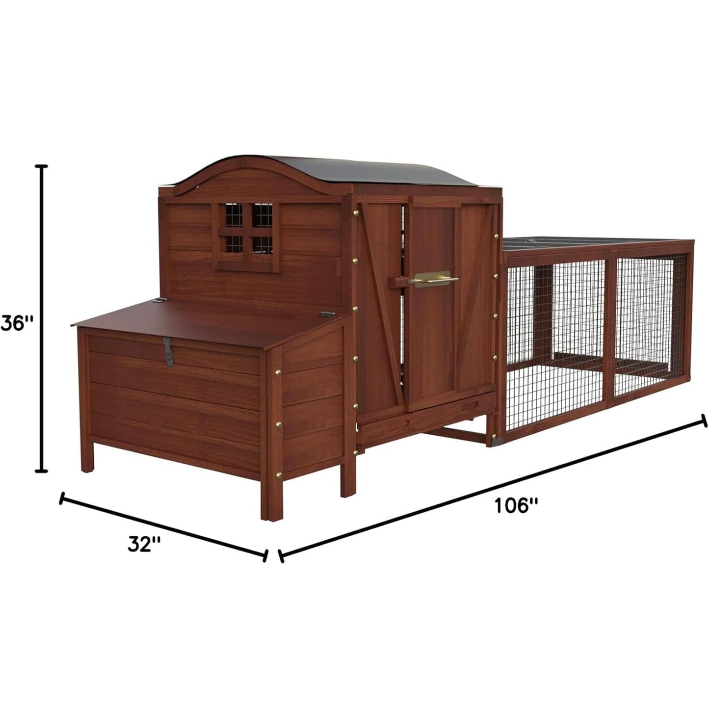 Pinypikaka Large Chicken Coop, Wooden Chicken Coop for 3 4 5 Chickens, 106in Outdoor Hen House with Run, Waterproof Roof, Nesting Box, Pull Out Trays and Ramp, Red