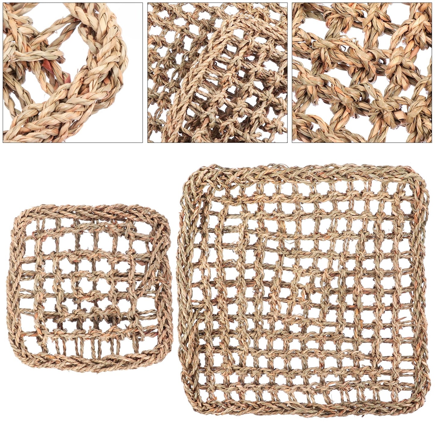 Gratier 2pcs Grass Mat Woven Bed Mat Rabbit Bunny Bedding Chew Toy Bed Play Toy