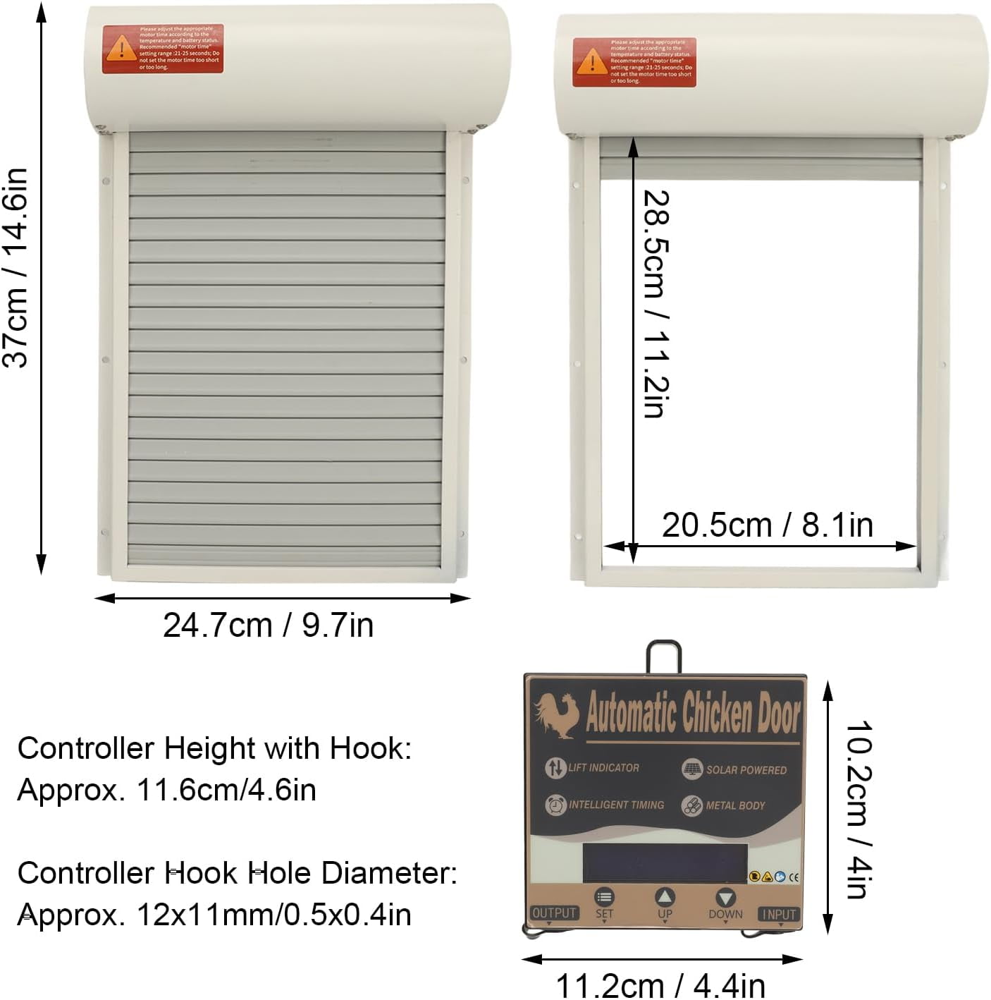 Automatic Chicken Coop Door Solar for Duck Goose Farm, Roller Shutter  Metal Chicken, Duck, Goose Coops Cages (White)