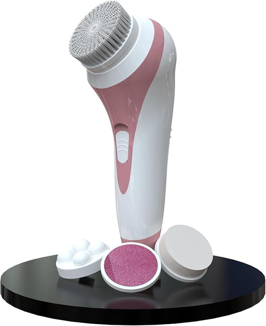 Bella Ciao 5-Piece Sonic Facial Cleansing Brush Set, Pink | Battery Operated Face Scrubber Exfoliator, Makeup Remover Skin Care Tools w/ 4 Attachments| Face Cleansing Brush, Skin Exfoliator for Body