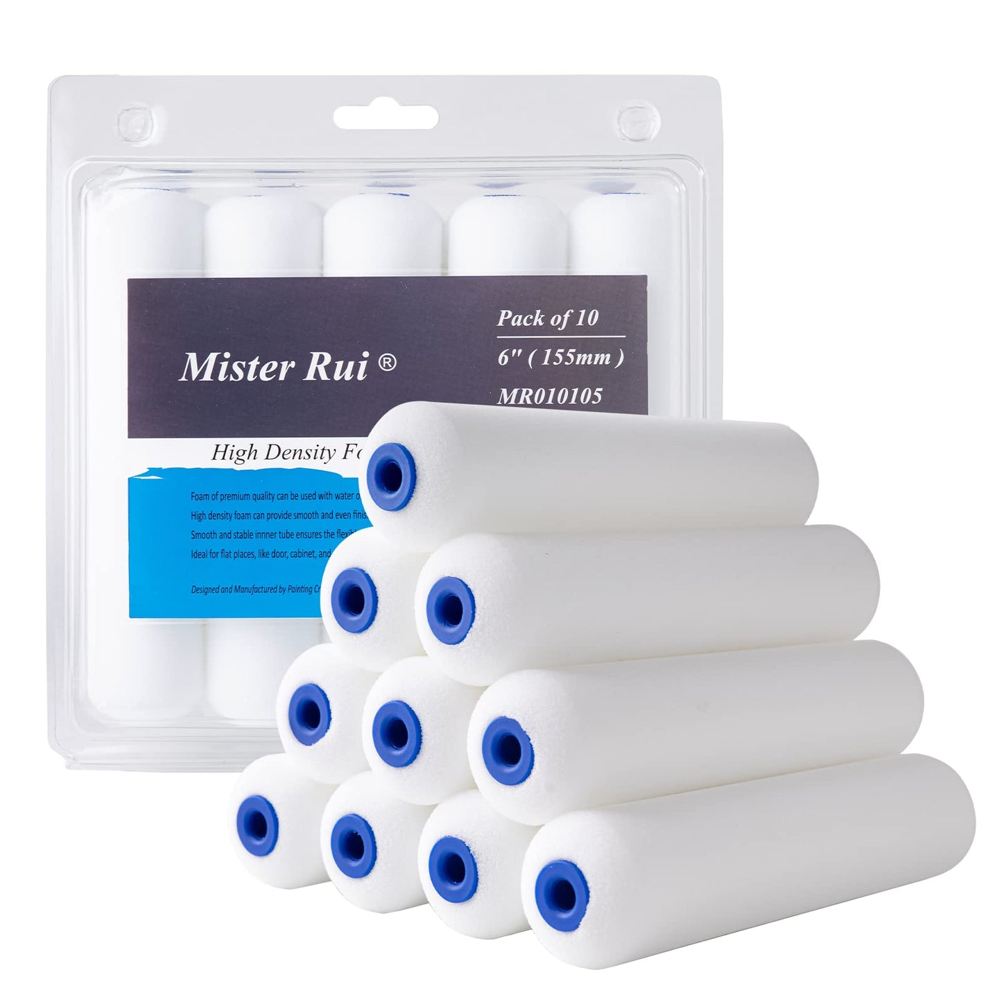 Mister Rui Foam Paint Roller, 4 inch Paint Roller 8 Pack, Small Paint Roller, High Density Foam Paint Roller Tray and Liner Set, Sponge Rollers for Painting and Staining