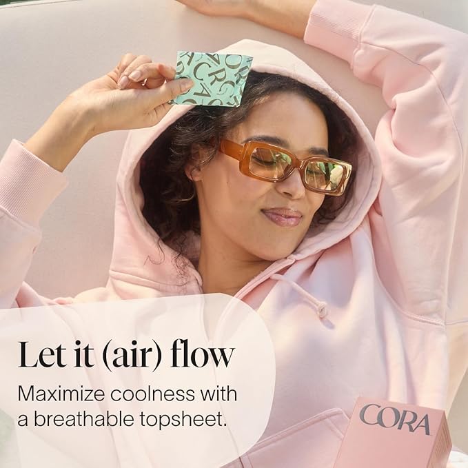 Cora Period Long Liners | 100% Organic Cotton Topsheet | Ultra Thin, Quick Absorbency | Hypoallergenic | Dermatologically Tested | Unscented, No Wings (144 Long Liners)