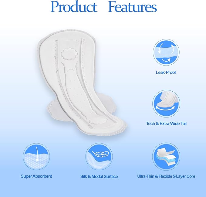 Large Women’s Sanitary Pads with Wings,Unscented & Breathable Menstrual Pad,Heavy Absorbency Period Pads,Soft & Comfortable Feminine Care - 24 Count