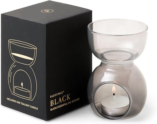 Black Glass Oil Burner Packaged in Black Folding Box w/FOIL (Web)