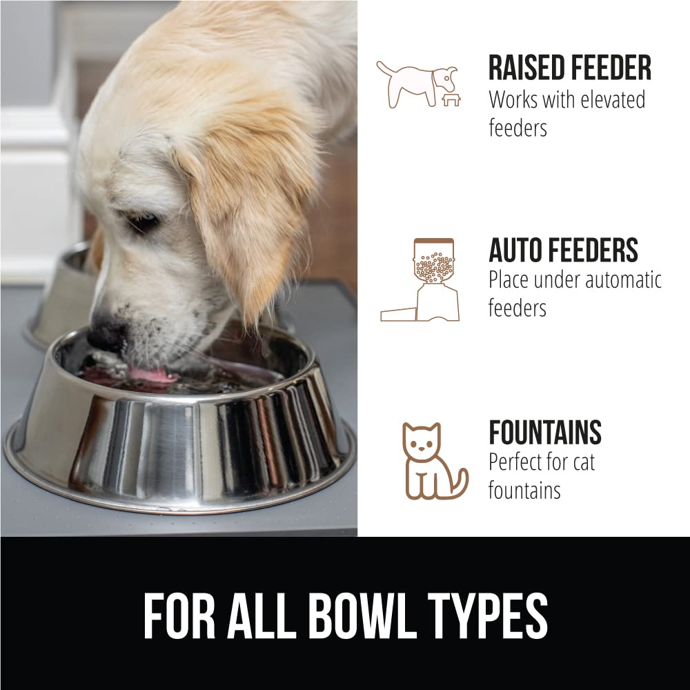 GORILLA GRIP 100% Waterproof Raised Edge BPA Free Silicone Pet Feeding Mat, Dog Cat Food Mats Contain Spills Protects Floors, Placemats for Cats and Dogs Water Bowl, Pets Accessories 18.5x11.5 Gray