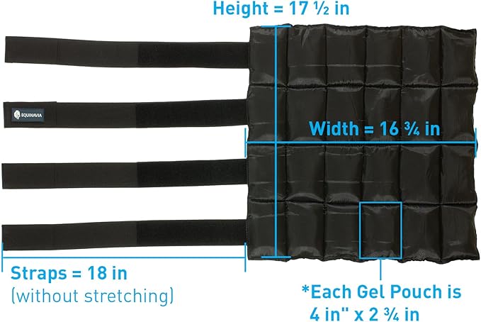 Equinavia Cool Relief Therapy Ice Boots Leg Wraps Pair for Horses, Gel Pack with Adjustable Straps | 16.5" x 15.5" with Storage Bag - Black - Pair - One Size