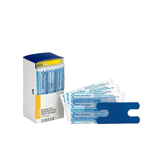 First Aid Only FAE-3030 SmartCompliance Refill Blue Metal Detectable Knuckle Bandages, First Aid Kit Refill Supplies for Business, Food Service, Restaurants, Worksite, and Home, 20 Count