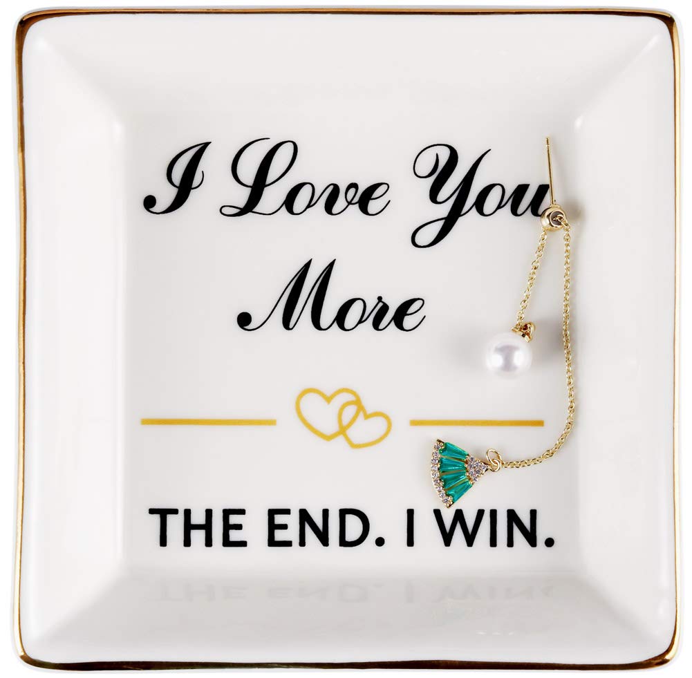 AREOK Best Wife Gifts from Husband, Happy Anniversary - Valentines Day Birthday Gifts for Her Wife Girlfriend Romantic, Ceramic Ring Dish Holder, Jewelry Tray, Trinket Dish, I Love You More