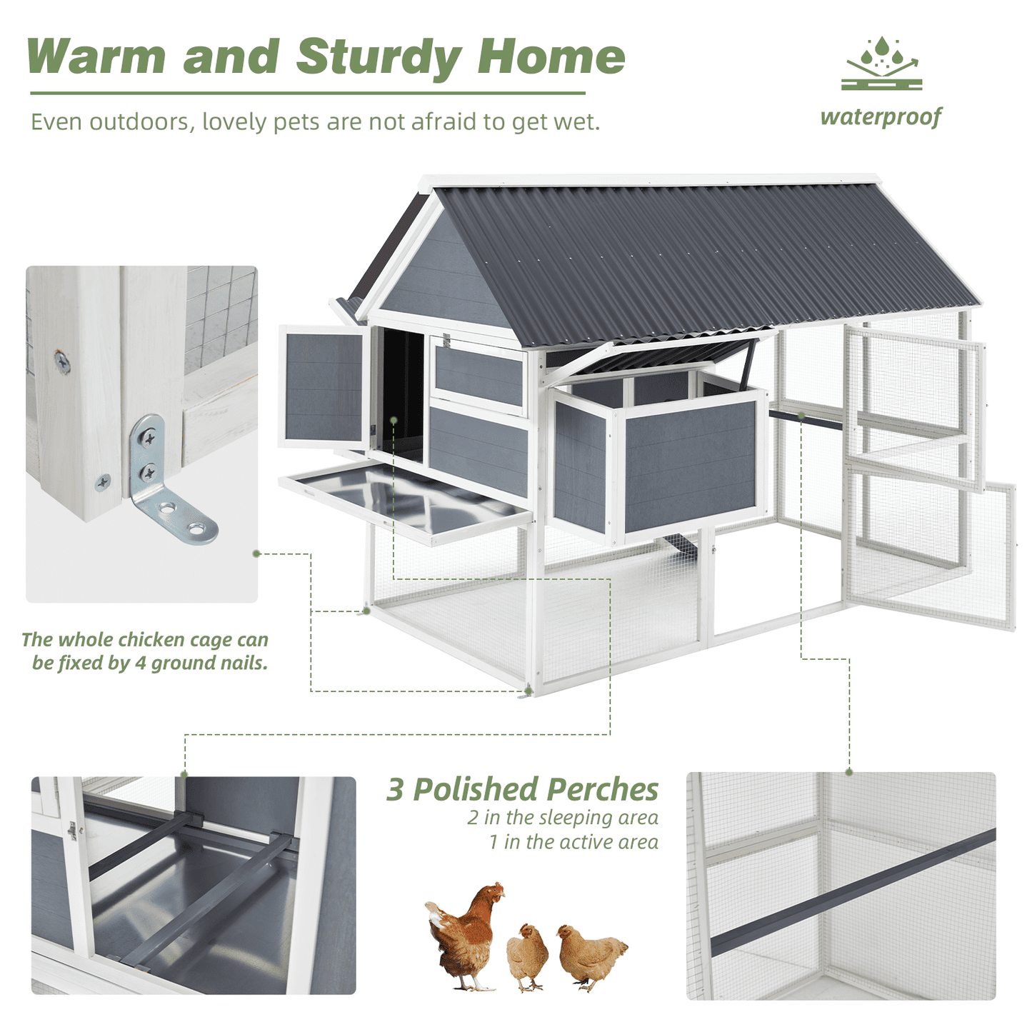 AECOJOY 84” Outdoor Chicken Coops for 10 Chickens Large Wooden Hen Chicken House, Walk in Chicken House with Run