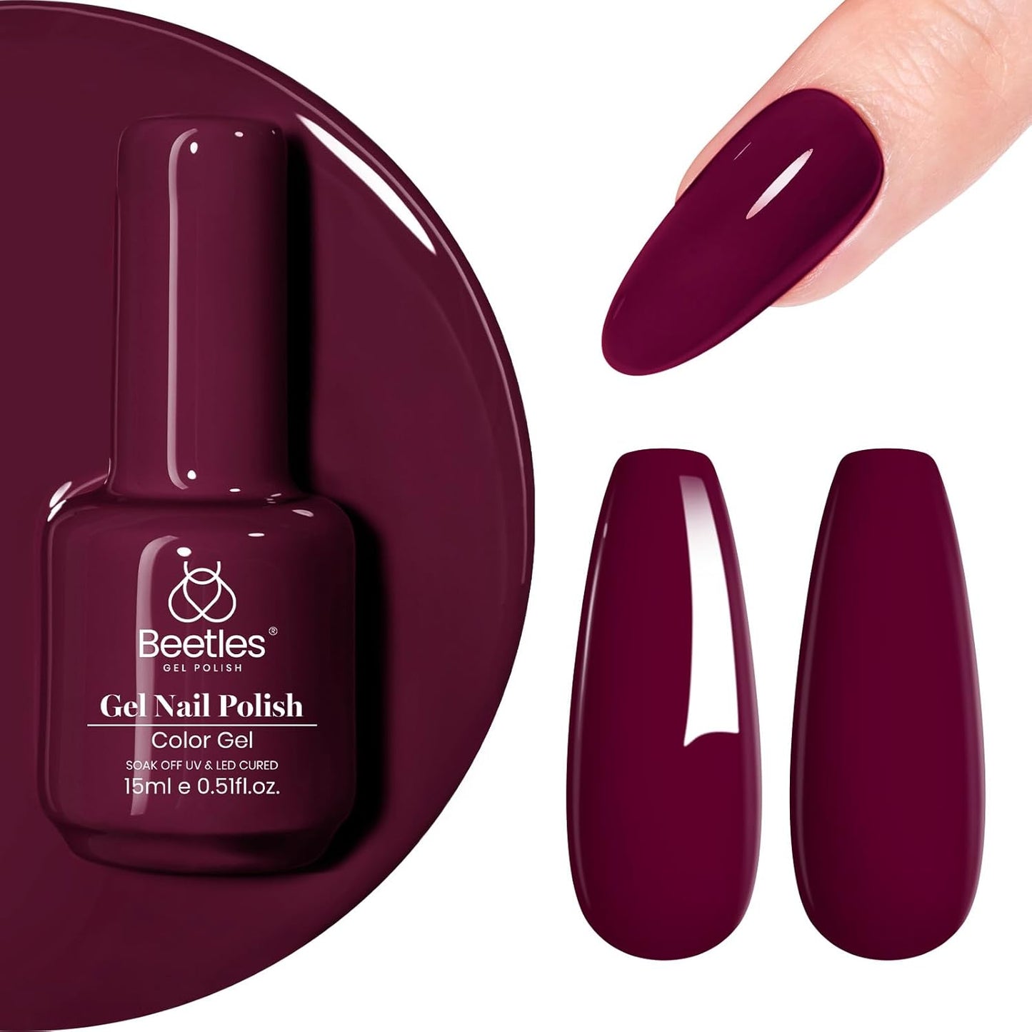 Dark Red Gel Nail Polish | 15ml Cherry Wine Color | Soak Off for Women