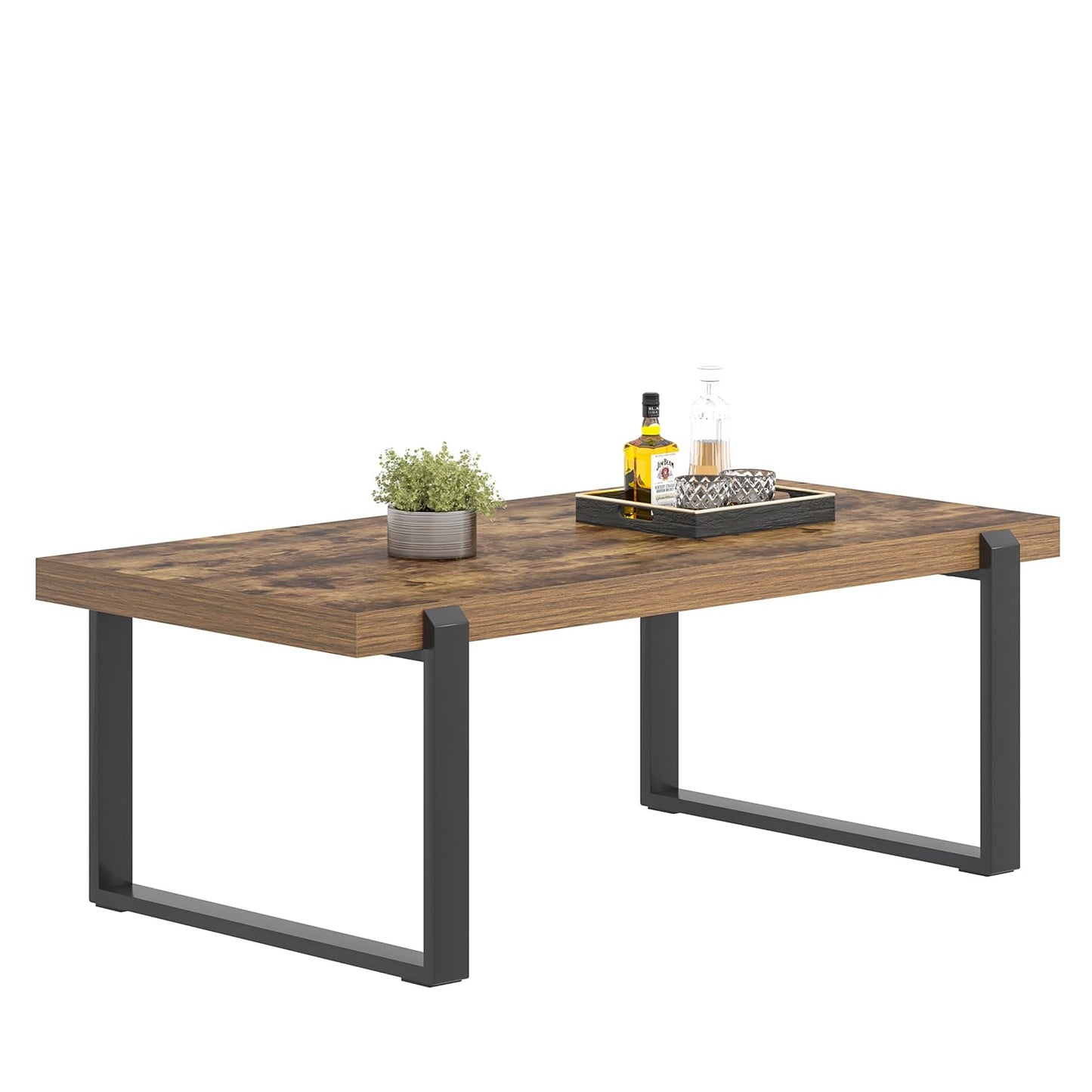 FOLUBAN Coffee Table, Modern Rustic Wood and Metal Center Table, Industrial Rectangle Cocktail Tea Table for Living Room, Brown, 47 Inch