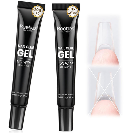 Beetles 2Pcs 20g Nail Glue Gel, No Wipe, Hands-Free Tipex Solid Nail Glue Gel, Super Strong for Acrylic Nails Extension Fake Nails, 3D Nail Art, Great for Home & Salon Use, U V Light Required