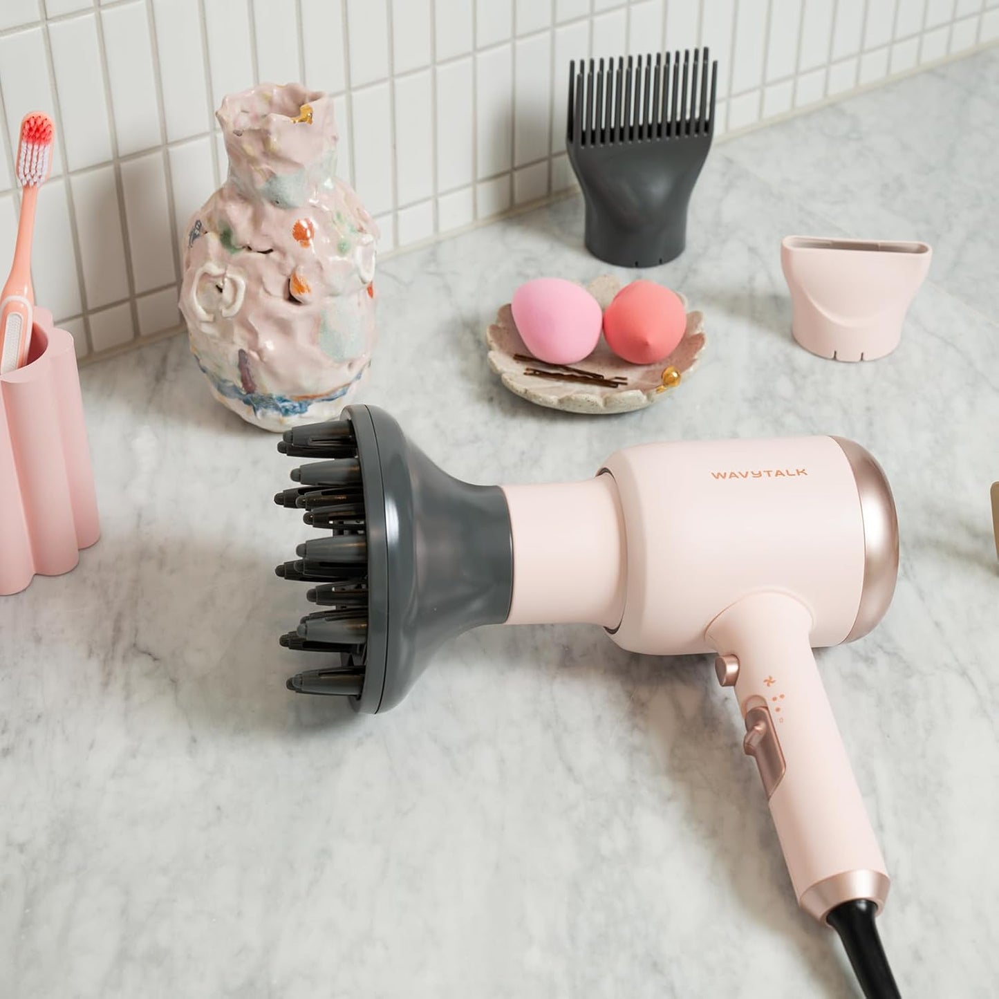 Wavytalk 1875W Ionic Hair Dryer | Diffuser & Comb for Curly Hair | Green