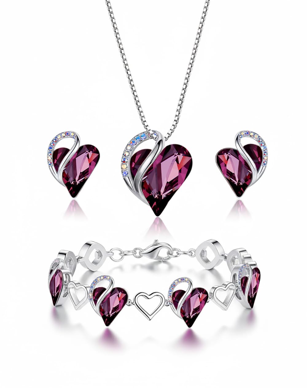 Leafael Valentine's Day Gift Necklaces for Women, Infinity Love Birthstone Heart Crystal Pendant, Birthday Anniversary Jewelry for Wife, Mom, and Her, Silver Plated, 18" + 2" Adjustable Chain