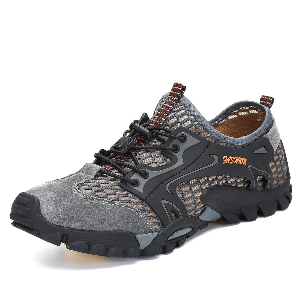 FLARUT Men's Sandals Barefoot Hiking Shoes Quick Dry Lightweight Outdoor Training Water Walking Shoes (Gray, EU44)