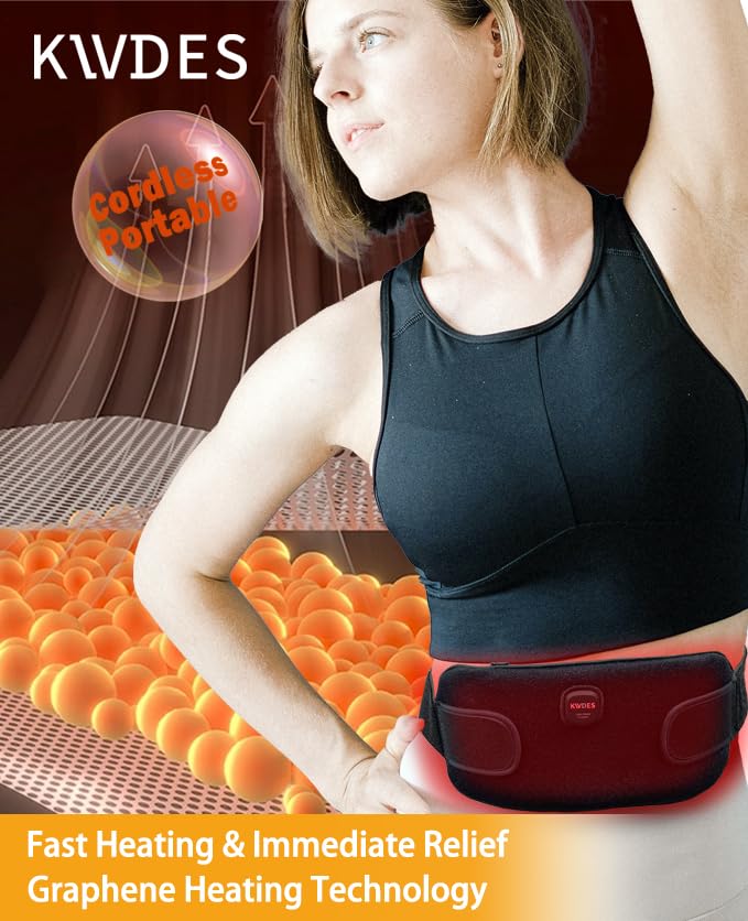 Portable Electric Heating Pad Cordless Period Heating Pad for Menstrual Cramps Pain Relief Back Cordless Period Small Rechargeable Wearable Battery Powered Lower Black Battery
