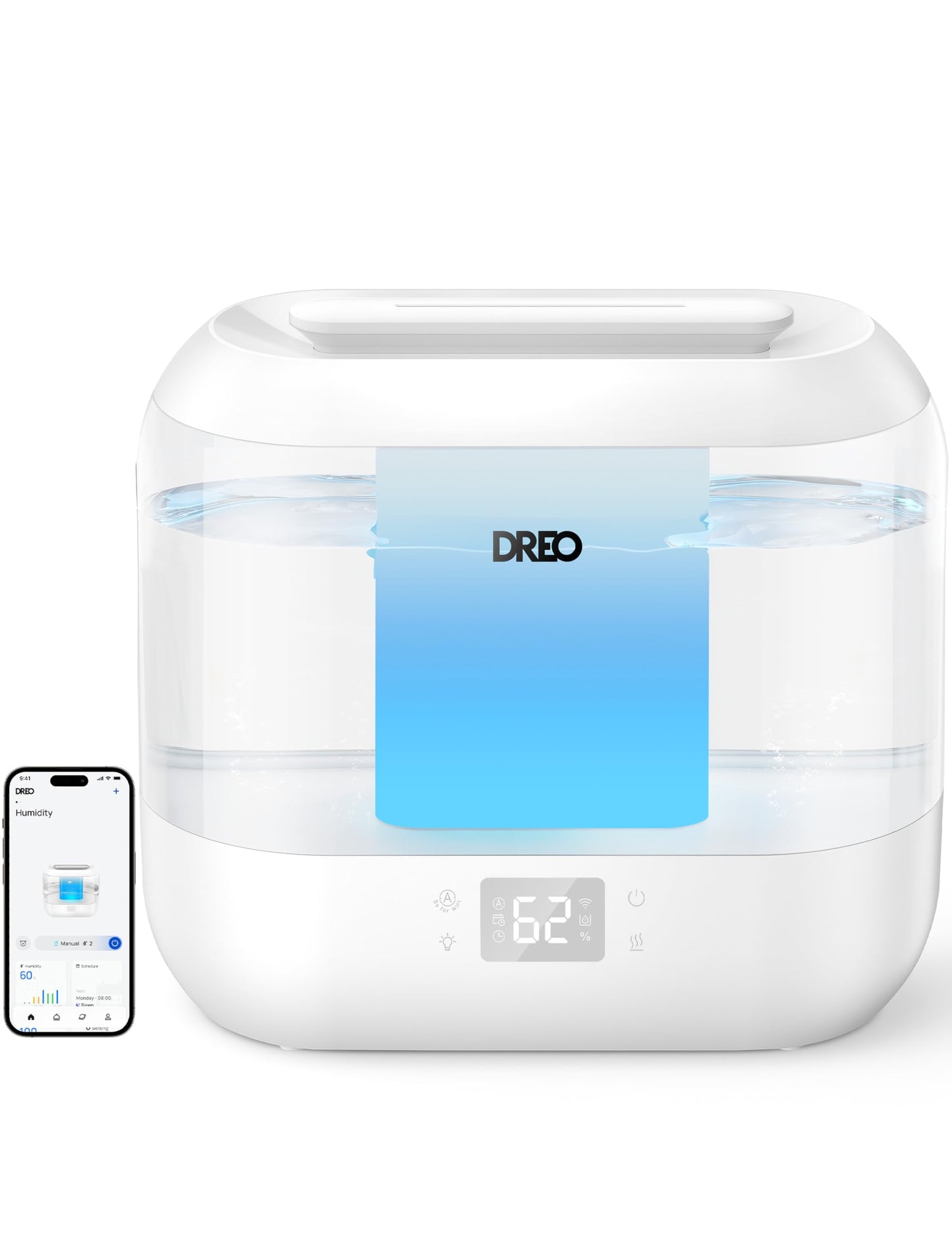 Dreo Smart Humidifiers for Bedroom, Top Fill 4L Supersized Humidifier Large Room with 28 dB, 36H Runtime, Touch/APP/Voice Control, Nightlight, Cool Mist Humidifiers for Baby, Plants, Indoor, Black