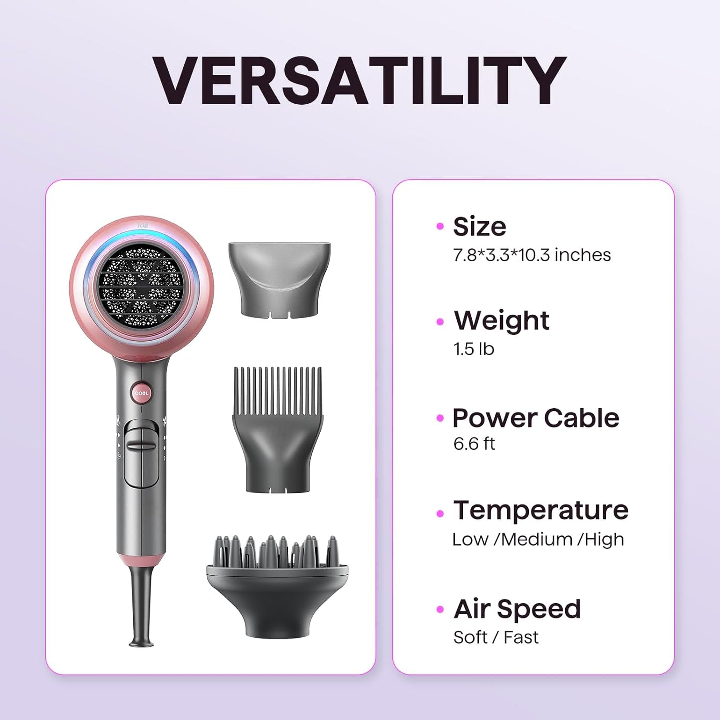Wavytalk 1875W Ionic Hair Dryer | Diffuser & Comb for Curly Hair | Green