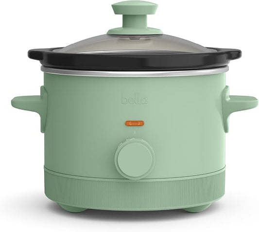 bella 1.5 Qt Slow Cooker with 3 Heat Manual Control, EverGood™ Ceramic Nonstick Coating, Dishwasher Safe Stoneware Pot and Tempered Glass Lid, Tangle Free Cord Wrap & Cool Touch Handles, Seaglass