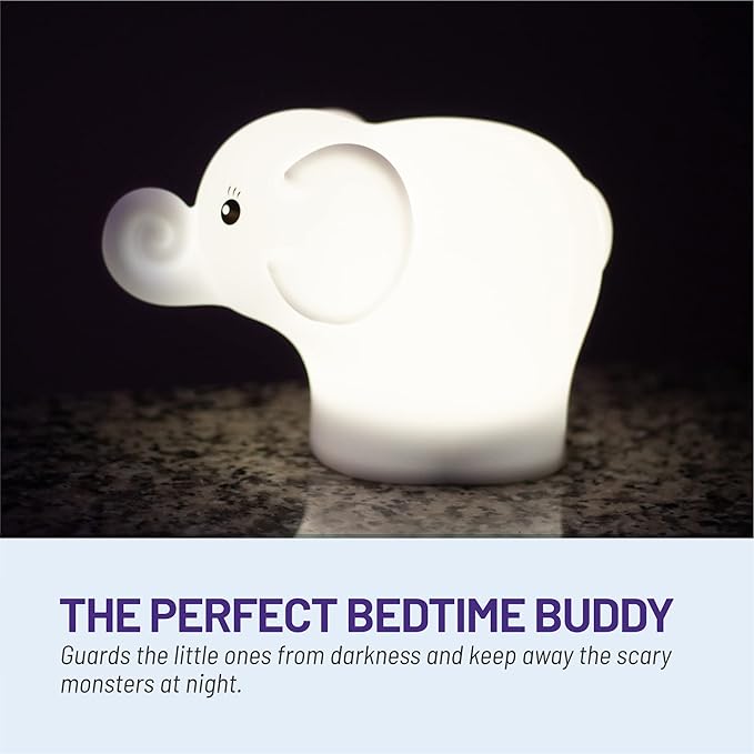 Lumipets Remote Control Silicone Night Light for Kids - Elephant Design with 9 Soft Colors & Sleep Timer - Rechargeable, Battery-Operated Lamp for Bedroom | Baby Nursery, Toddler, Girls, Boys