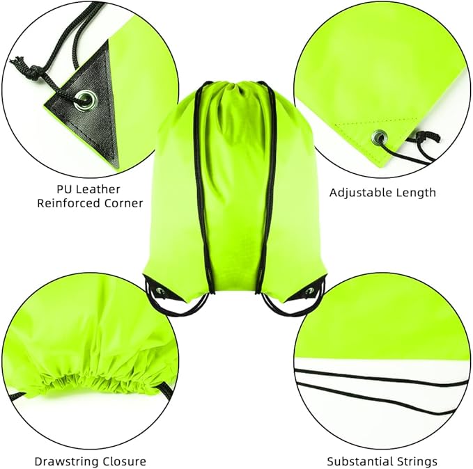 GoodtoU Drawstring Backpacks, 100 Pieces Drawstring Bags Nylon Backpack for Sport, Traveling, Team (Fluorescent Green)