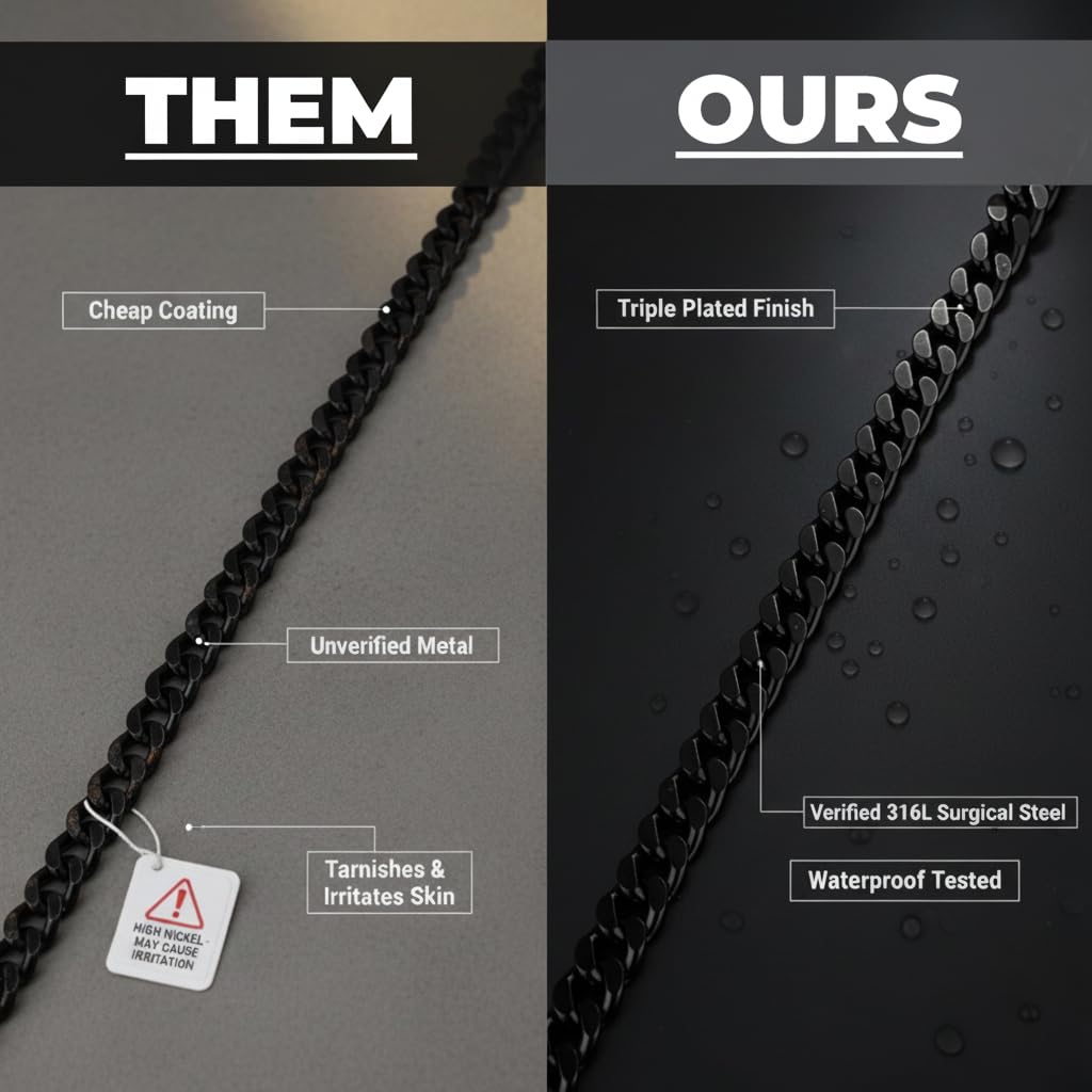 Love You This Much Promise 5mm Cuban Chain Necklace for Him, 22" Length + Luxury Box, Sentimental Anniversary for Him, Boyfriend Birthday, Couple Gifts for Husband or Boyfriend (Titan Black Finish)