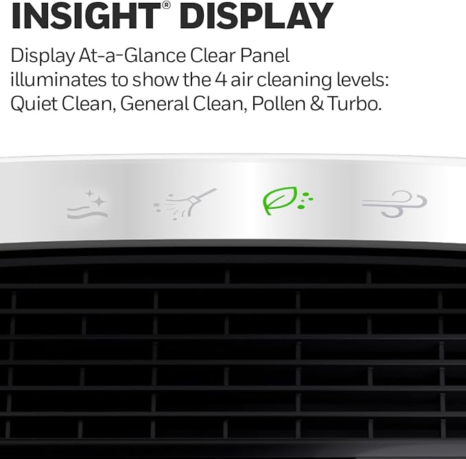 Honeywell InSight HEPA Air Purifier with Air Quality Indicator for Medium-Large Rooms (190 sq ft), Black - Wildfire/Smoke, Pollen, Pet Dander, and Dust Air Purifier