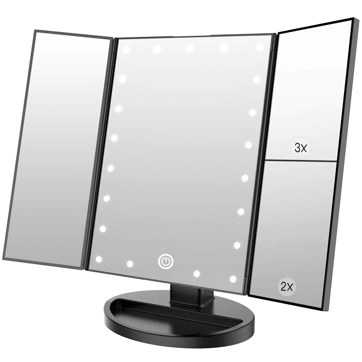 WEILY Makeup Mirror with 21 LED Lights,Two Power Supply Modes, Adjustable Touch Screen and 1x/2x/3x Magnification Tri-Fold Vanity Mirror, Chargeable Travel Cosmetic Mirror for Desktop (Pink)