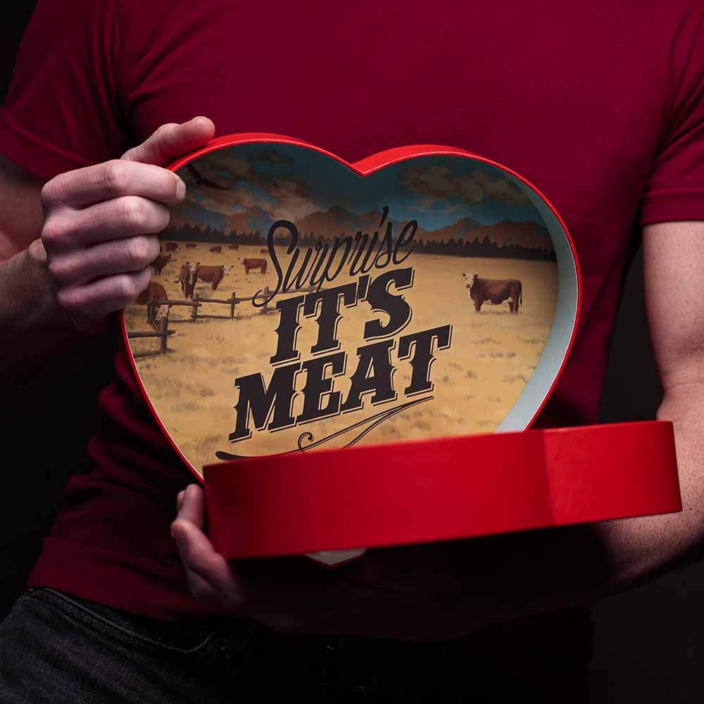 Valentine’s Day Gift for Men – Meat Heart with 14 Beef & Pork Sticks – Heart-Shaped Meat Snack Box for Him, Boyfriend, Husband