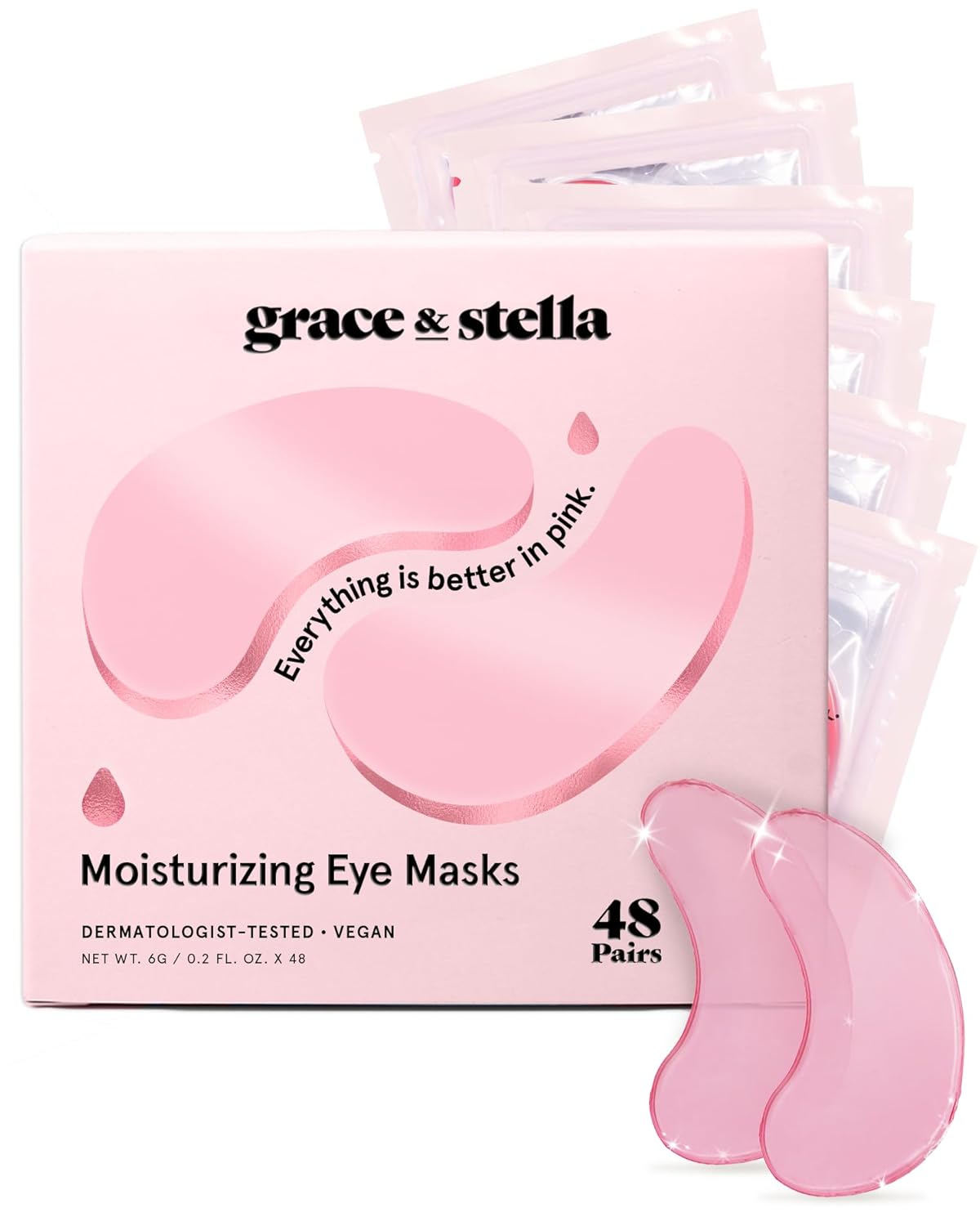 Grace & Stella Vegan Under Eye Mask | Travel Size Gel Patches for Dark Circles & Puffiness (6 Pairs, Gold)