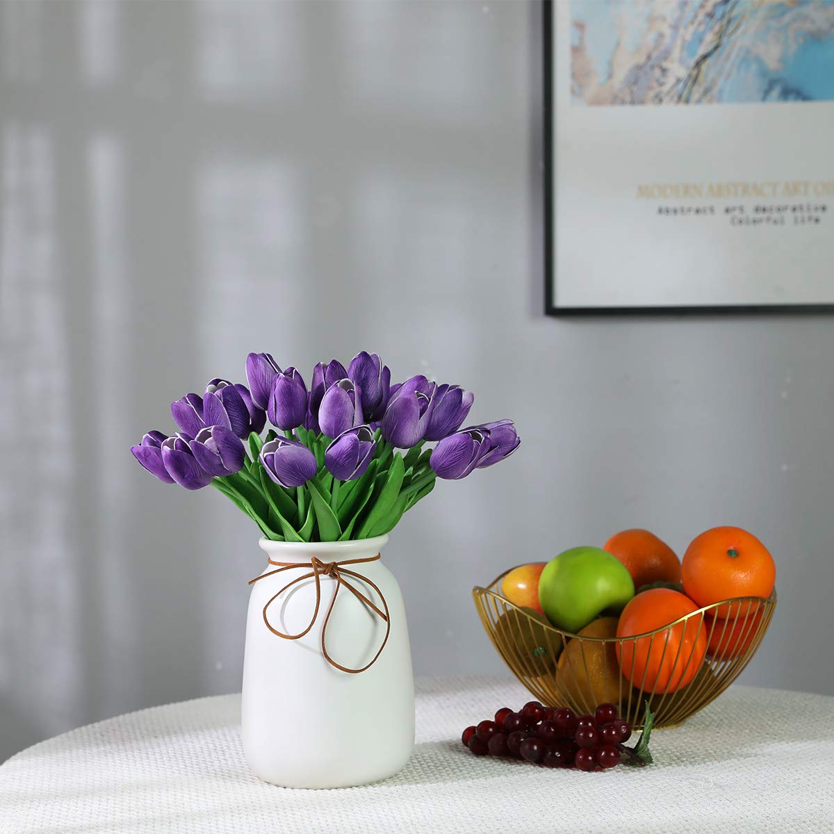 Nubry 30pcs Artificial Tulip Flowers Fake Real Touch Tulips Flower Bouquet for Wedding Arrangements Centerpieces Home Decoration (Purple)