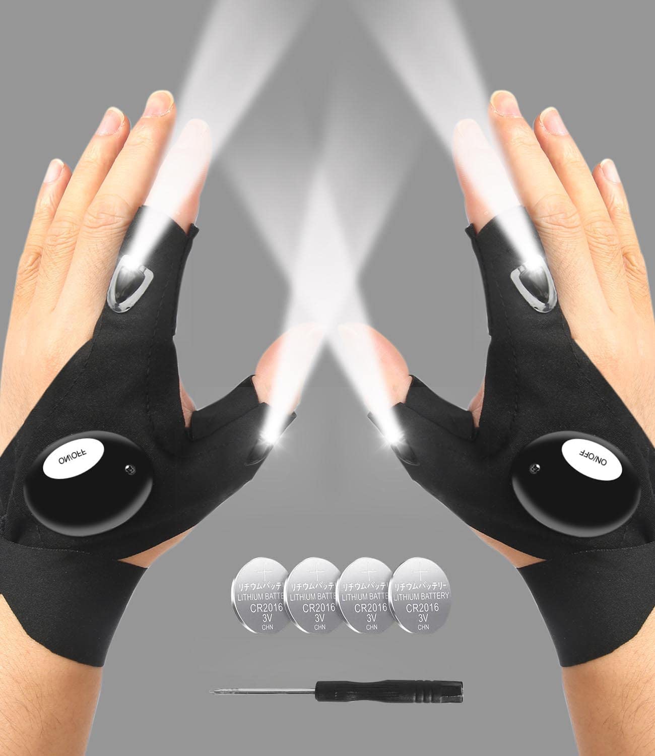 LED Flashlight Gloves, Valentines Day Gifts for Him Men Boyfriend Husband, Mens Gifts for Fathers Day Christmas Birthday, Cool Gadget Waterproof Hands-Free Finger Lights for Camping Fishing Repairing