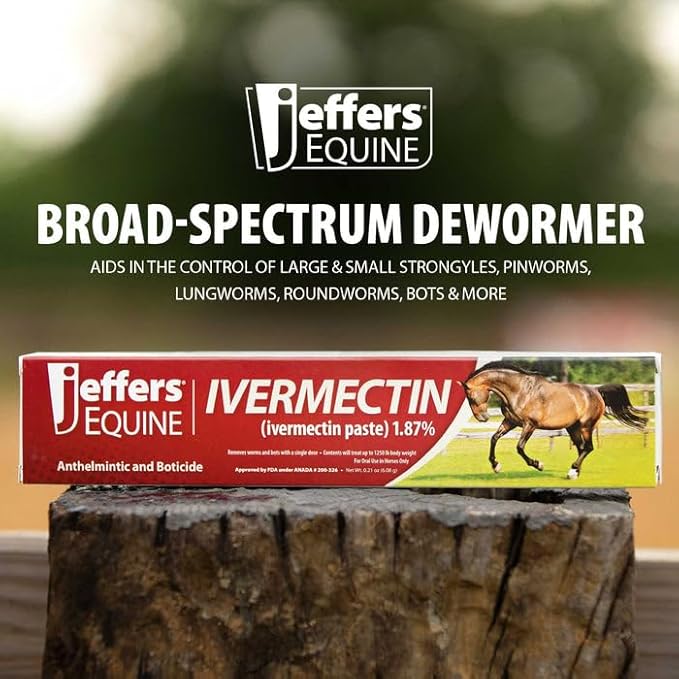 Jeffers Ivermectin Gel Dewormer for Horses - Apple Flavored, Broad Spectrum Dewormer Paste - Effective Parasite Control for Worms, Pinworms, Bots & More - Safe for All Equine, 12 Pack