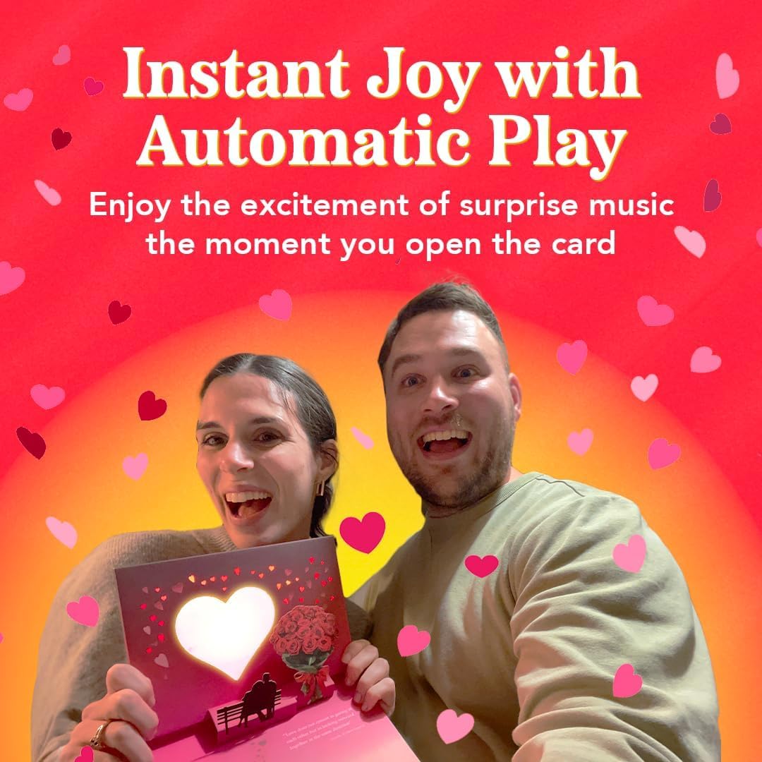 Pop Up Valentines Day Card Plays "Unchained Melody" - 3D Romantic Couple Scene with Roses & Glowing Heart Sunset - Musical Keepsake Gift For Your Sweetheart with Lights & Music (Cute Couple)