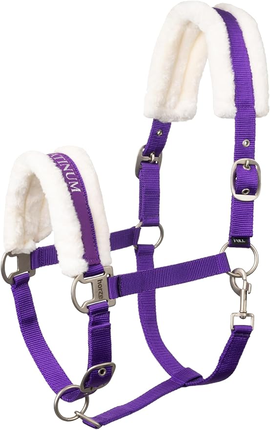 HORZE Howard Soft Fleece Padded Polyester Horse Halter - Quick and Easy-to-Adjust Straps, Brushed Nickel Hardware, and Throat Snap Closure - Purple (Horse)