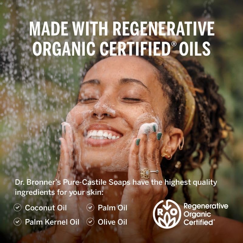 Dr. Bronner's Peppermint Pure-Castile Soap | 8 Oz Organic Liquid | Vegan & Multi-Use