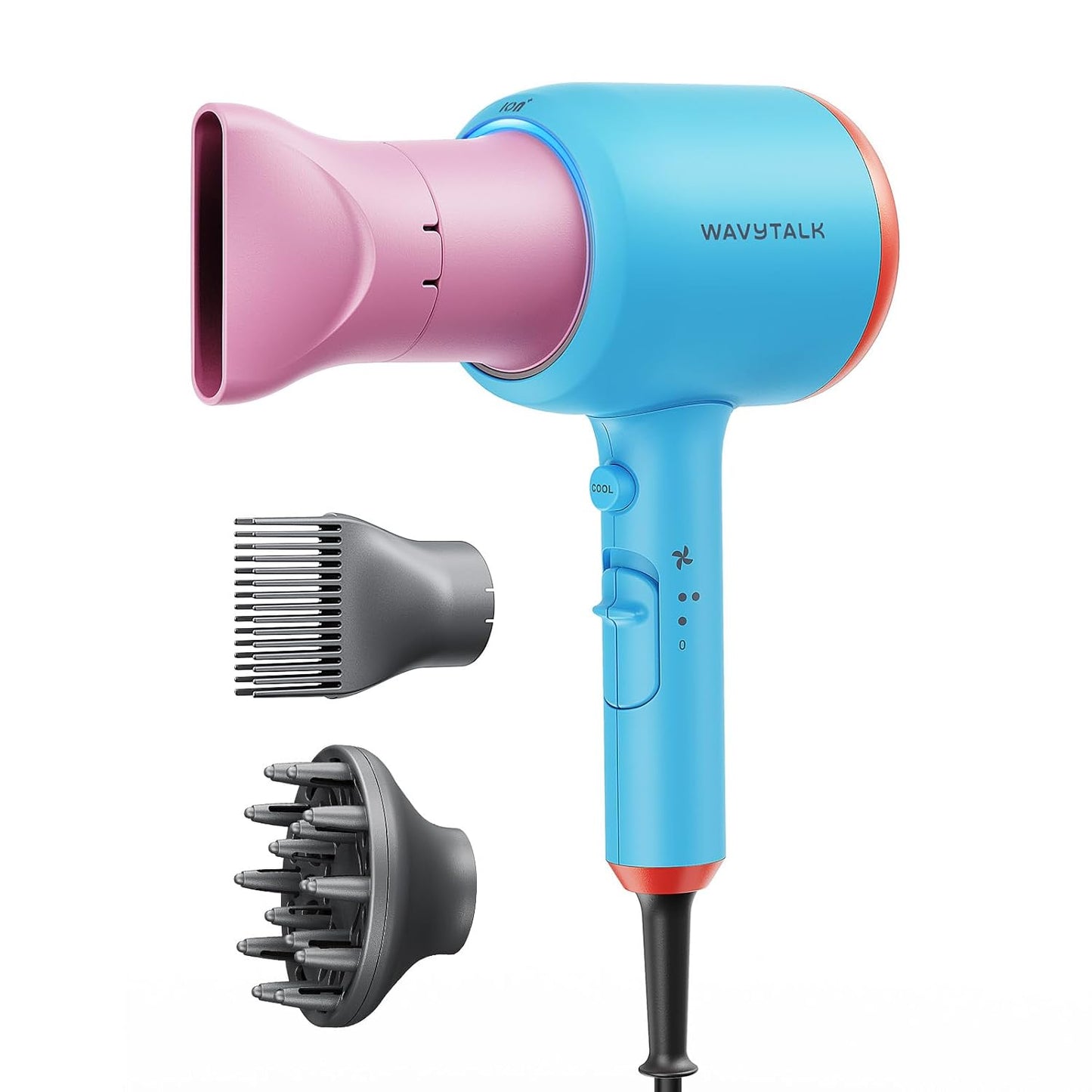 Ionic Blow Dryer for Curly Hair | 1875W Fast Drying with Diffuser | Grey