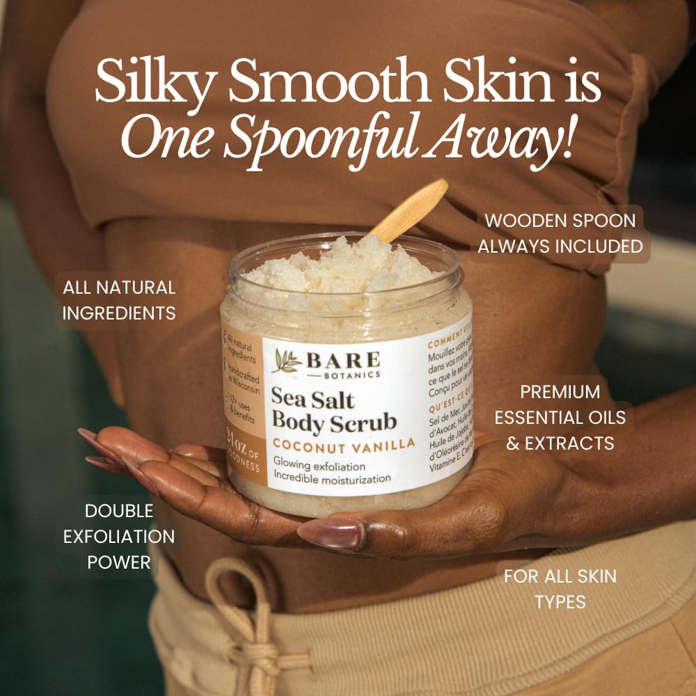 Bare Botanics Lavender Grapefruit Body Scrub 24 oz - Naturally Scented Himalayan Salt Scrub Made in Madison WI - Formulated w/Skin Loving Moisturizers - Cruelty Free Exfoliator w/a Cute Wooden Spoon