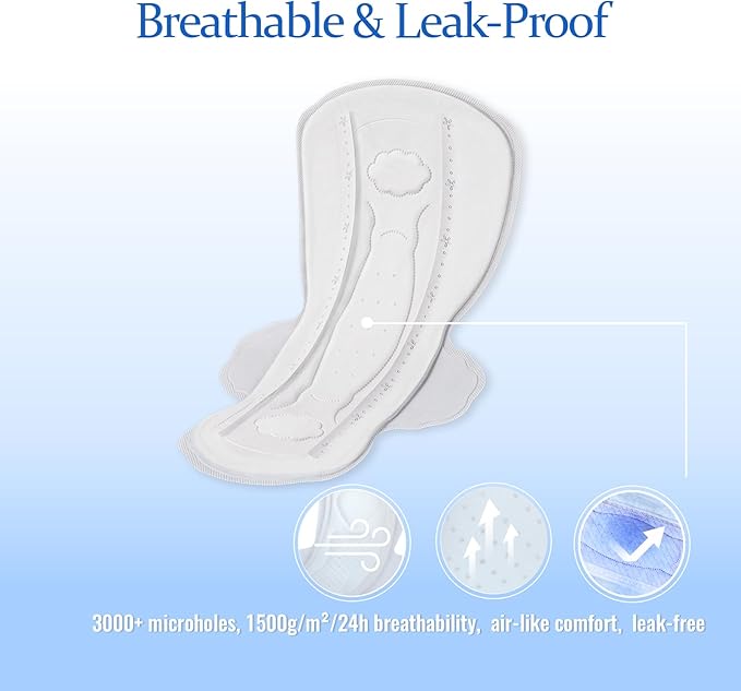 Large Women’s Sanitary Pads with Wings,Unscented & Breathable Menstrual Pad,Heavy Absorbency Period Pads,Soft & Comfortable Feminine Care - 24 Count