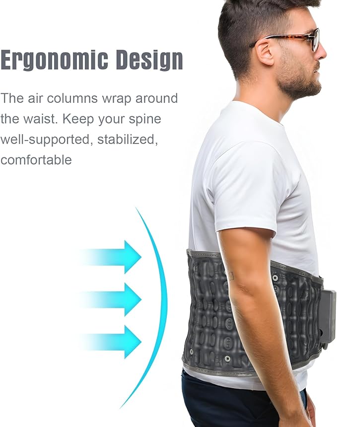 Decompression Back Belt with Cordless Heating Pad for Back, Lubar Support Belt and Back Reliver with Heat Pad for Women and Men, 4000mAh Rechargeable Battery, One Size Fits 29"-49" Waist