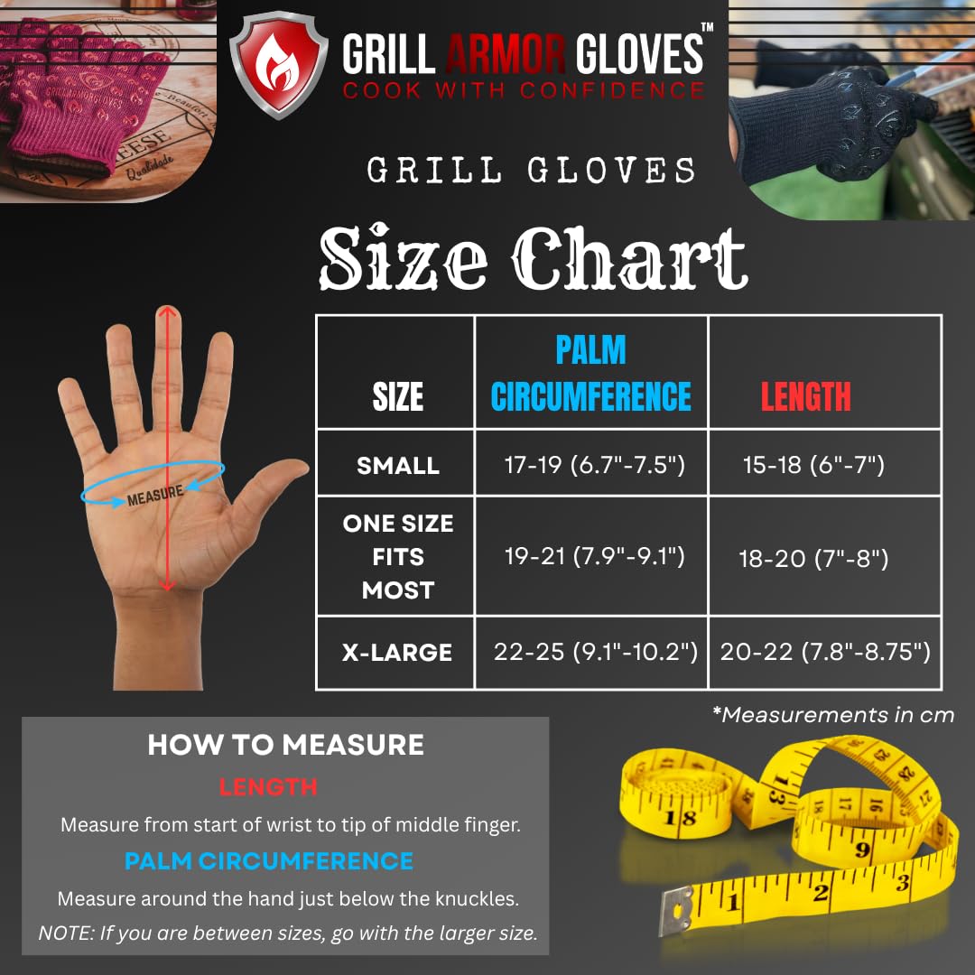 Grill Armor Oven Gloves 932°F Extreme Heat & Cut Resistant Oven Mitts with Fingers for BBQ, Cooking, Grilling, Baking – Accessory for Smoker, Cast Iron, Fire Pit, Camping, Fireplace and More