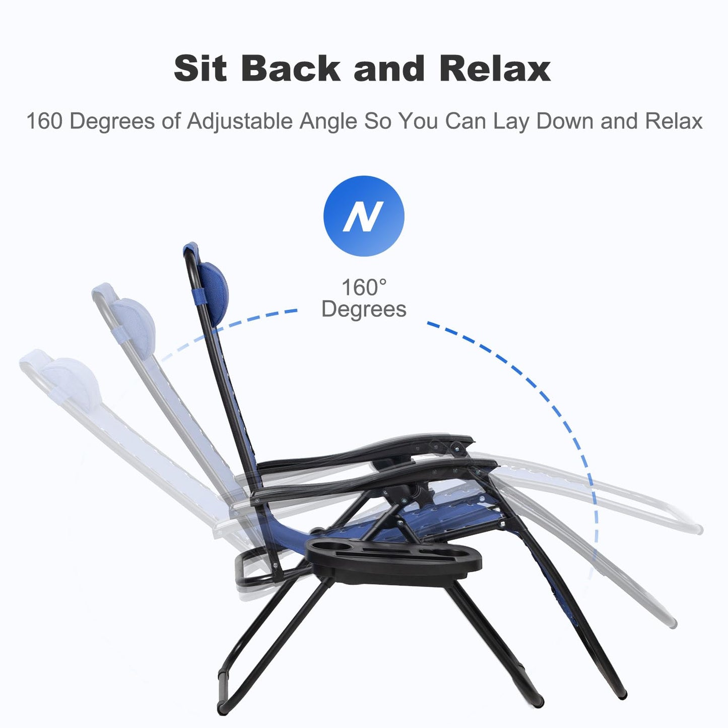 Nazhura Set of 2 Relaxing Recliners Patio Chairs Adjustable Steel Mesh Zero Gravity Lounge Chair Beach Chairs with Pillow and Cup Holder (Blue)