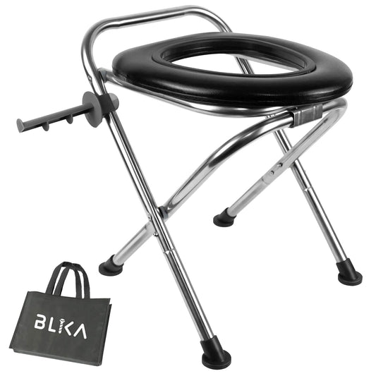 BLIKA Portable Toilet for Camping, 350LBS Stainless Steel Foldable Camp Travel Toilet with Soft Seat for Adults, Portable Potty for Camping, RV Travel, Road Trips